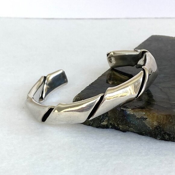 Sterling Silver 925 Heavy Chunky Oval Twisted Cuff Bracelet Sz 6.5" 33g - Picture 12 of 16